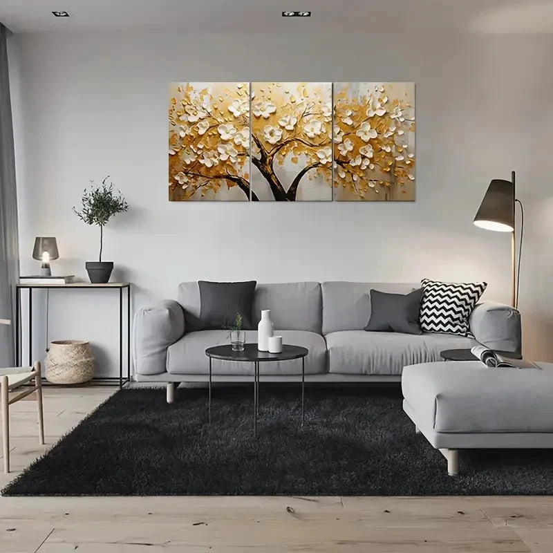 3pcs Golden Blossom Tree Painting Wall Art Set Canvas Framed 40x60cm - High Quality Print 100% Australian Made Wall Canvas Ready to Hang - Bella Home Decor
