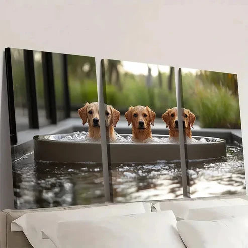 3pcs Painting Dog Humorous Aesthetic   Wall Art Set Canvas Unframed - High Quality Print 100% Australian Made Wall Canvas