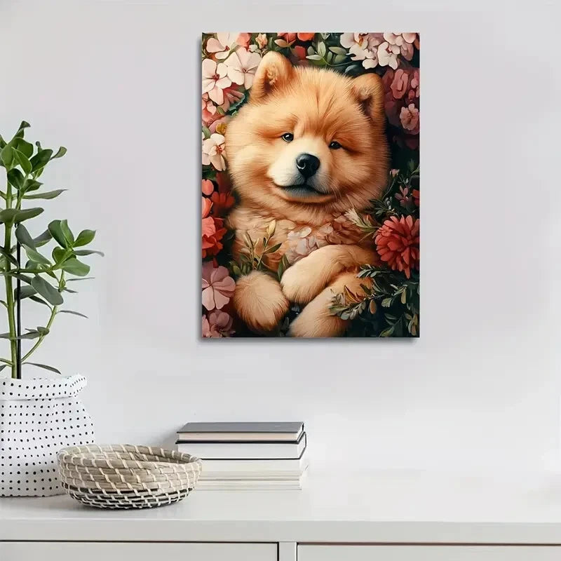 Cute Chow Chow Dog with Vibrant Painting 40x60cm Metal Print Ready to Hang - Bella Home Decor