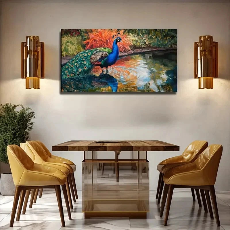 The Water Delicate Peacock Wall Art Canvas Office Home Room Framed 120x60cm