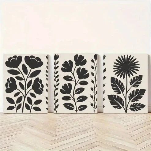 3pcs Floral Silhouettes, Botanical Canvas Wall Art Canvas Unframed - High Quality Print 100% Australian Made Wall Canvas
