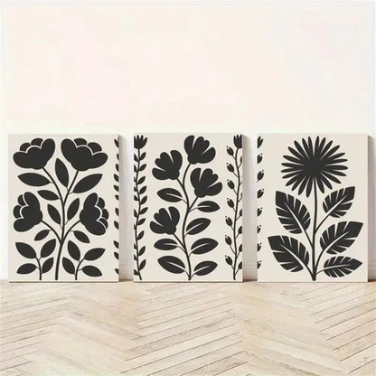 3pcs Floral Silhouettes, Botanical Canvas Wall Art Canvas Unframed - High Quality Print 100% Australian Made Wall Canvas
