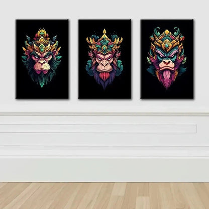 3pcs Cartoon Monkey Head Modern Wall Art Set Canvas Framed 50x70cm - High Quality Print 100% Australian Made Wall Canvas Ready to Hang - Bella Home Decor