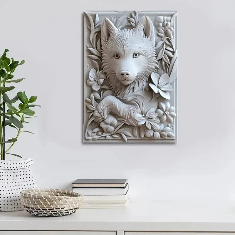 Charming Little Husky Mix Puppy Painting  40x60cm Metal Print Ready to Hang - Bella Home Decor