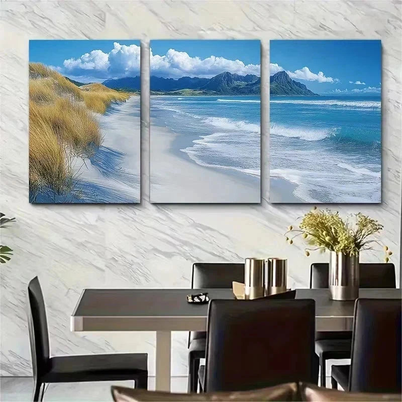 3pcs New Zealand Beach Wall Art Set Canvas Framed 50x70cm - High Quality Print 100% Australian Made Wall Canvas Ready to Hang - Bella Home Decor