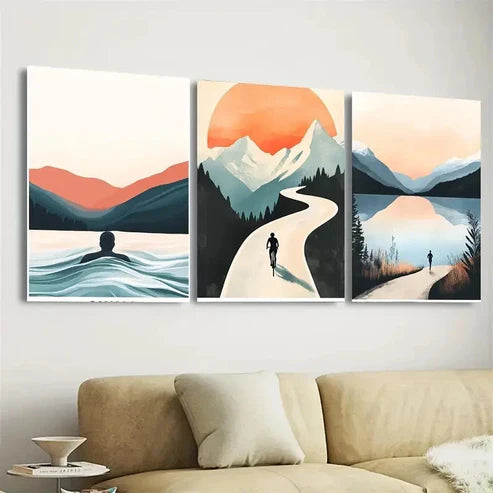 3pcs Swim Bike Run Abstract Sports Wall Art Set Canvas Unframed - High Quality Print 100% Australian Made Wall Canvas - Bella Home Decor