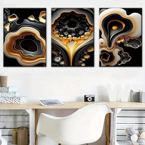 3pcs Fashion Light Luxury Abstract Gold Wall Art Set Canvas Unframed - High Quality Print 100% Australian Made Wall Canvas