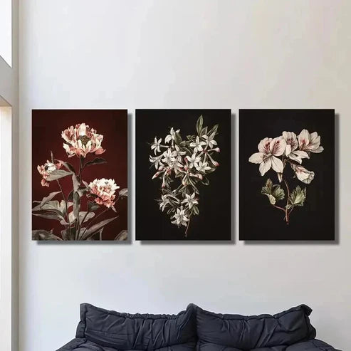 3pcs Botanical Flowers Artwork Portrait Wall Art Set Canvas Unframed - High Quality Print 100% Australian Made Wall Canvas
