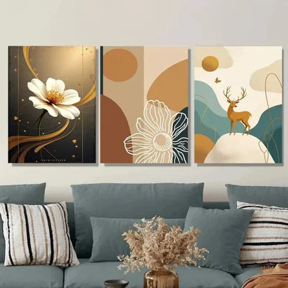 3pcs Contemporary Abstract Floral Minimalist Wall Art Set Canvas Unframed - High Quality Print 100% Australian Made Wall Canvas - Bella Home Decor