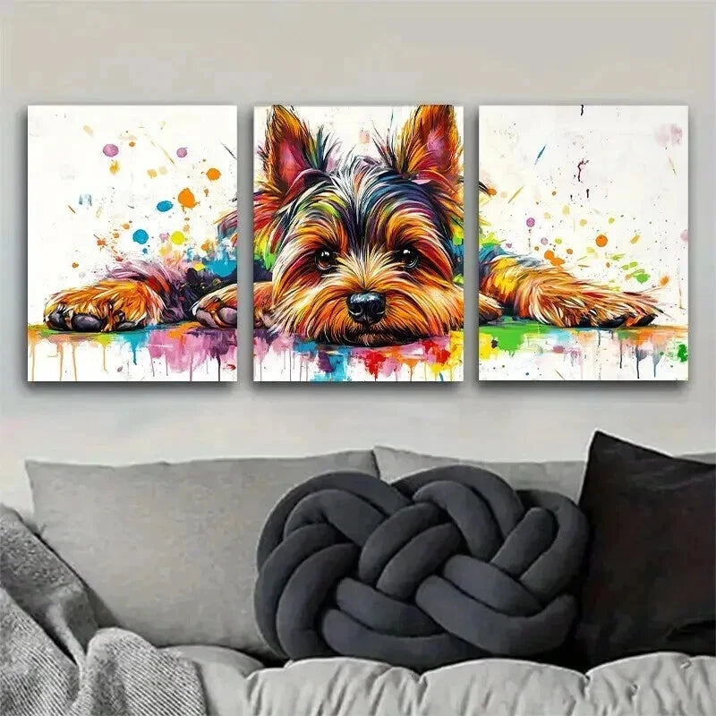 3pcs Vibrant Abstract Dog Portrait Wall Art Set Canvas Framed 60x90cm - High Quality Print 100% Australian Made Wall Canvas Ready to Hang - Bella Home Decor