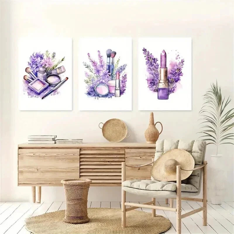 3pcs Beauty Salon Décor Lavender Perfect Wall Art Set Canvas Framed 60x90cm - High Quality Print 100% Australian Made Wall Canvas Ready to Hang - Bella Home Decor