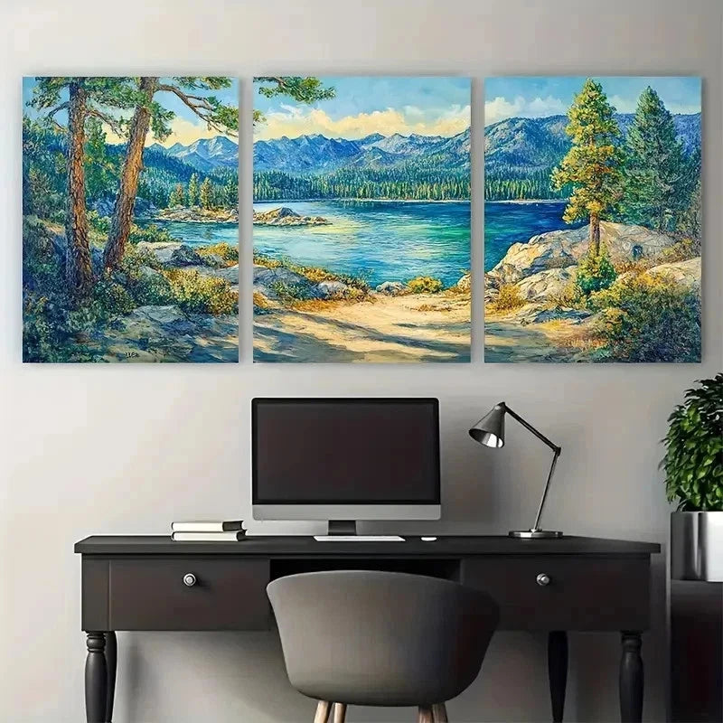 3pcs Lake Tahoe Print Emerald Bay State Perfect Wall Art Set Canvas Framed 50x70cm - High Quality Print 100% Australian Made Wall Canvas Ready to Hang