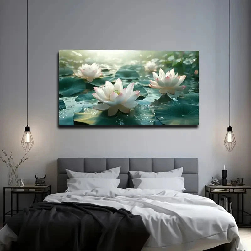 Serene Water Droplet For Lotus Wall Art canvas office home room framed 120x60cm
