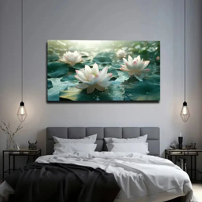 Serene Water Droplet For Lotus Wall Art canvas office home room framed 120x60cm
