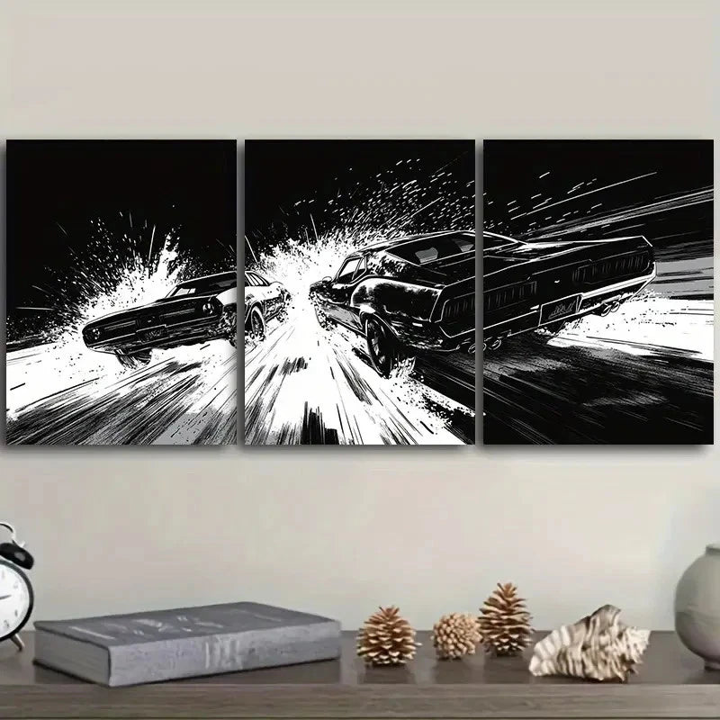 3pcs Black & White Design sports car race  Wall Art Set Canvas Framed 60x90cm - High Quality Print 100% Australian Made Wall Canvas Ready to Hang - Bella Home Decor