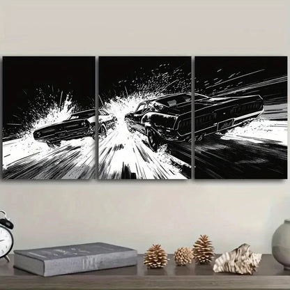 3pcs Black & White Design sports car race  Wall Art Set Canvas Framed 60x90cm - High Quality Print 100% Australian Made Wall Canvas Ready to Hang - Bella Home Decor