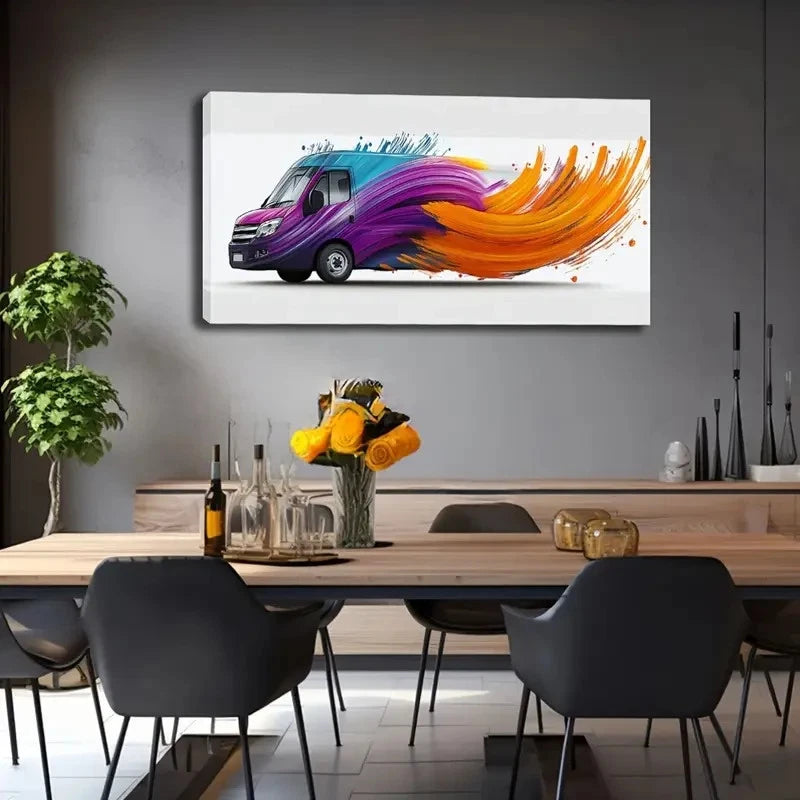Abstract Van Colorful Splashes Wall Art Canvas Office Home Room Framed 120x60cm - Bella Home Decor