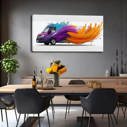Abstract Van Colorful Splashes Wall Art Canvas Office Home Room Framed 120x60cm - Bella Home Decor