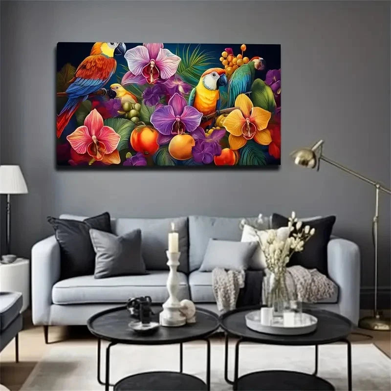 Orchid Parrot Flexible Suit Wall Art Canvas Office Home Room Framed 120x60cm