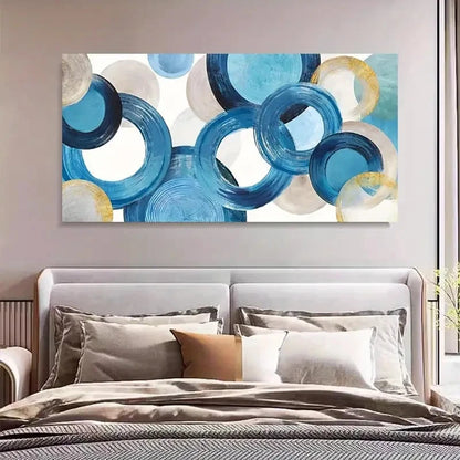 Blue Geometric Circles Design Wall Art Canvas Office Home Room Framed 120x60cm - Bella Home Decor