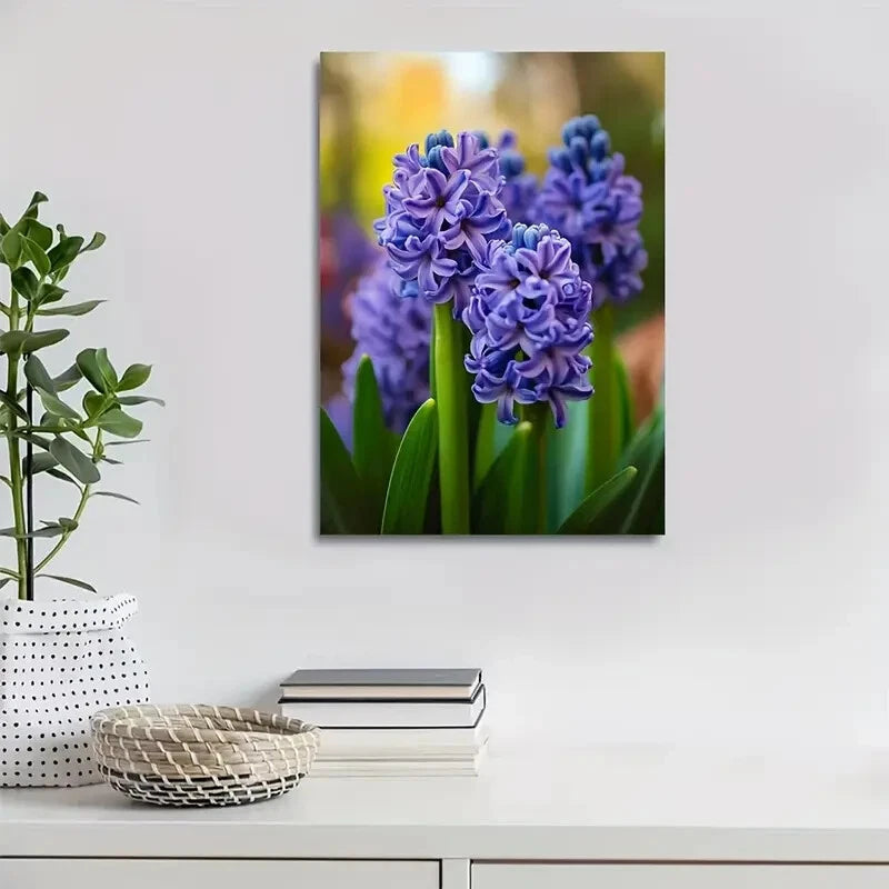 Beautiful Vibrant Blue Hyacinth Flowers Painting 40x60cm Metal Print Ready to Hang - Bella Home Decor
