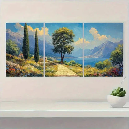 3pcs Green Tree & Mountain Landscape Wall Art Set Canvas Unframed - High Quality Print 100% Australian Made Wall Canvas