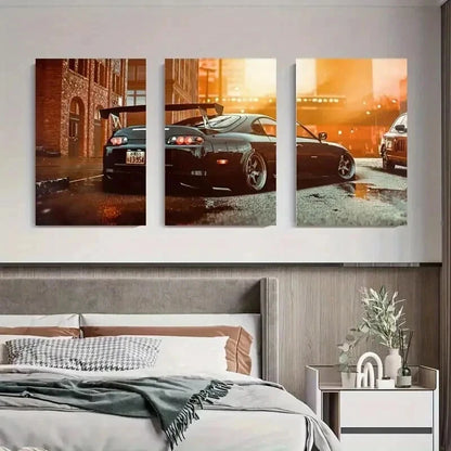 3pcs Urban Racing Car Street Racer Perfect Wall Art Set Canvas Framed 50x70cm - High Quality Print 100% Australian Made Wall Canvas Ready to Hang - Bella Home Decor