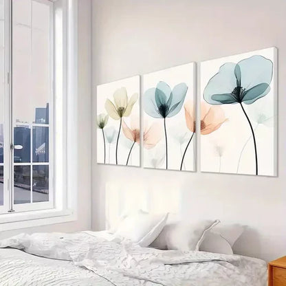 3pcs Modern Elegant Decorative Pastel Flowers   Art Set Canvas Unframed - High Quality Print 100% Australian Made Wall Canvas