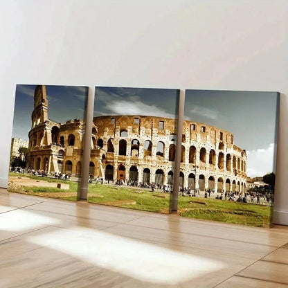 3pcs Rome Colosseum Modern Decoration Wall Art Set Canvas Framed 50x70cm - High Quality Print 100% Australian Made Wall Canvas Ready to Hang