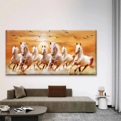 White Horses Galloping at Sunse Wall Art Canvas Office Home Room Framed 120x60cm