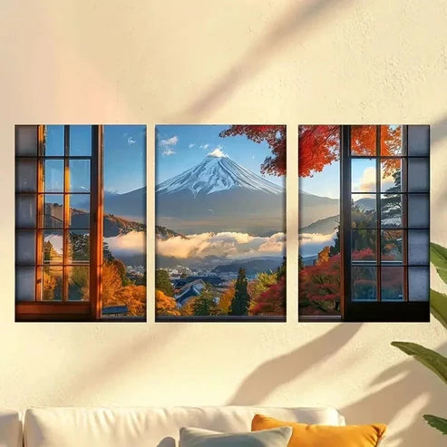3pcs Window View of a Mountain Wall Art Canvas Unframed – High Quality Print 100% Australian Made Wall Canvas