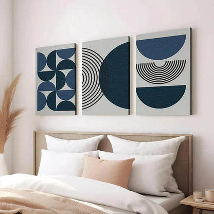 3pcs Navy Blue Bohemian Black Lines Modern Wall Art Set Canvas Unframed - High Quality Print 100% Australian Made Wall Canvas