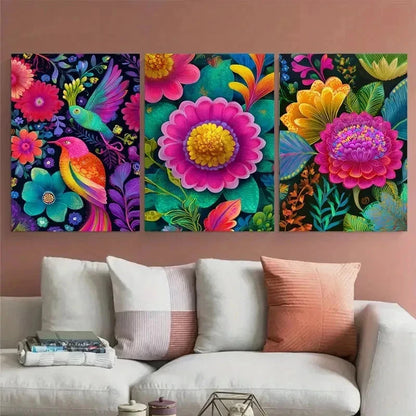 3pcs Asian Floral Nature Vibrant Perfect Wall Art Set Canvas Framed 60x90cm - High Quality Print 100% Australian Made Wall Canvas Ready to Hang - Bella Home Decor