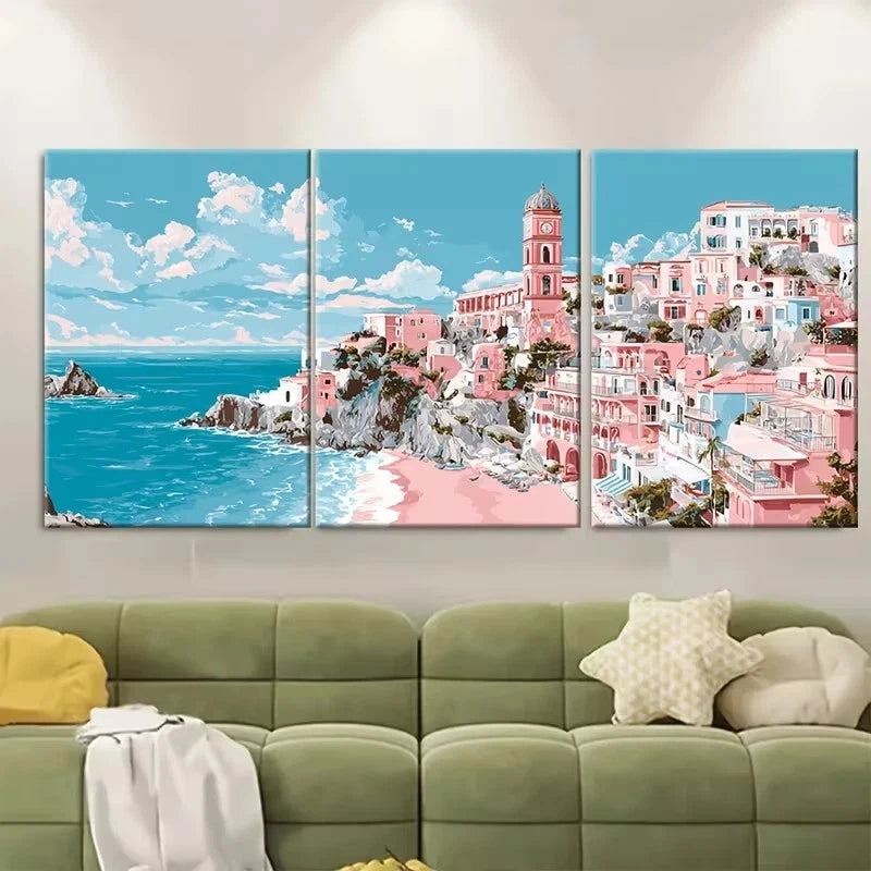 3pcs La Dolce Vita Artwork, Pink Summer Theme Wall Art Set Canvas Framed 50x70cm - High Quality Print 100% Australian Made Wall Canvas Ready to Hang
