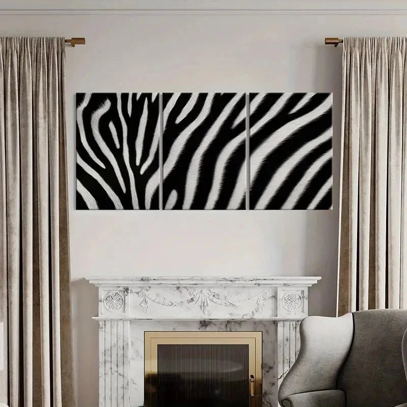 3pcs Black And White Abstract Zebra Stripes   Wall Art Set Canvas Framed 40x60cm - High Quality Print 100% Australian Made Wall Canvas Ready to Hang - Bella Home Decor