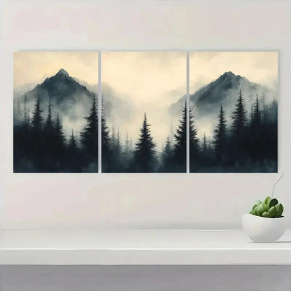 3pcs Misty Forest and Silhouette Trees rt    Wall Art Set Canvas Framed 50x70cm - High Quality Print 100% Australian Made Wall Canvas Ready to Hang (
