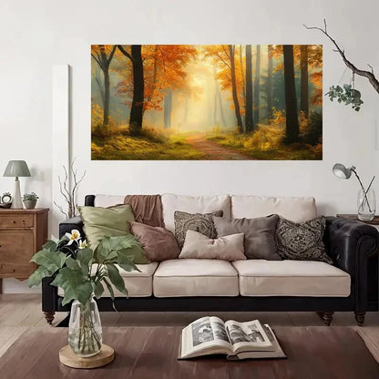 Vintage Autumn Forest Wall Art Canvas Office Home Room Framed 120x60cm