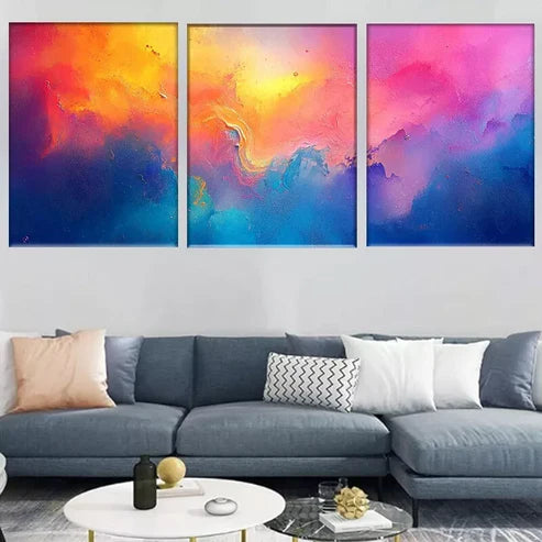 3pcs Vibrant Modern Abstract Colorful Gradient Wall Art Set Canvas Unframed - High Quality Print 100% Australian Made Wall Canvas