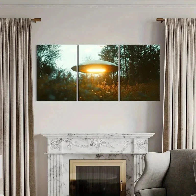 3pcs Ufos In The Mountains And Forests Wall Art Set Canvas Framed 50x70cm - High Quality Print 100% Australian Made Wall Canvas Ready to Hang - Bella Home Decor