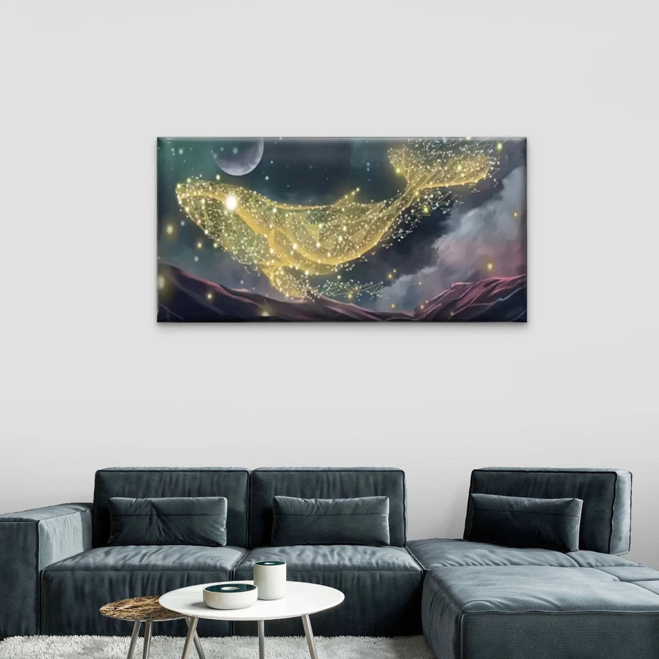 Whales Float Moon Sky Wall Art Canvas Office Home Room Framed 120x60cm