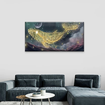 Whales Float Moon Sky Wall Art Canvas Office Home Room Framed 120x60cm