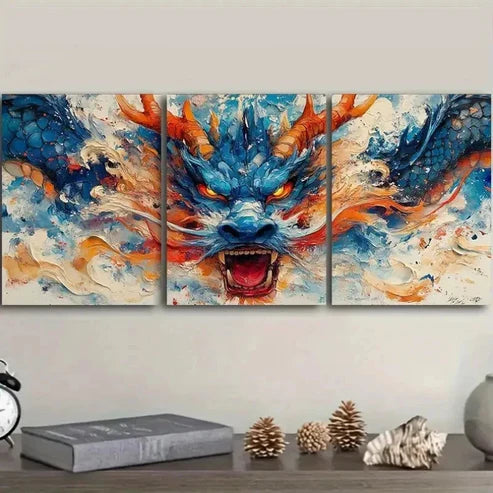 3pcs Dragon Portrait Orientation  Wall Art Set Canvas Unframed - High Quality Print 100% Australian Made Wall Canvas - Bella Home Decor