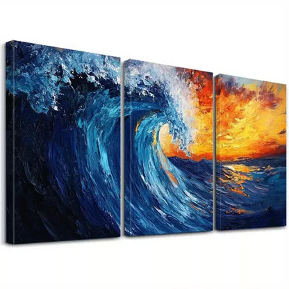 3pcs Blue And Orange Decorative Abstract Ocean   Art Set Canvas Unframed - High Quality Print 100% Australian Made Wall Canvas - Bella Home Decor