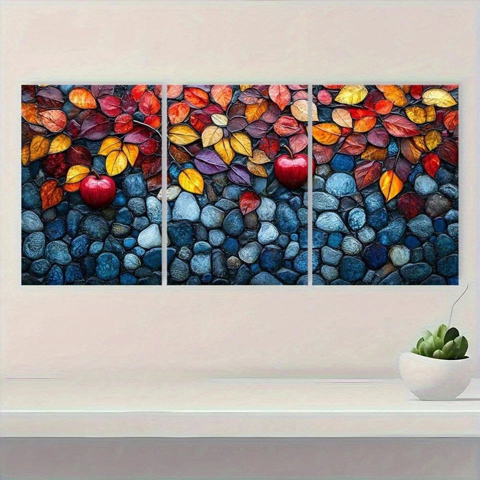 3pcs Stained Glass Style Colourful Metal Print Ready to Hang Art - Bella Home Decor