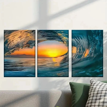 3pcs Waves in The Ocean During Sunset Wall Art Set Canvas Framed 50x70cm - High Quality Print 100% Australian Made Wall Canvas Ready to Hang