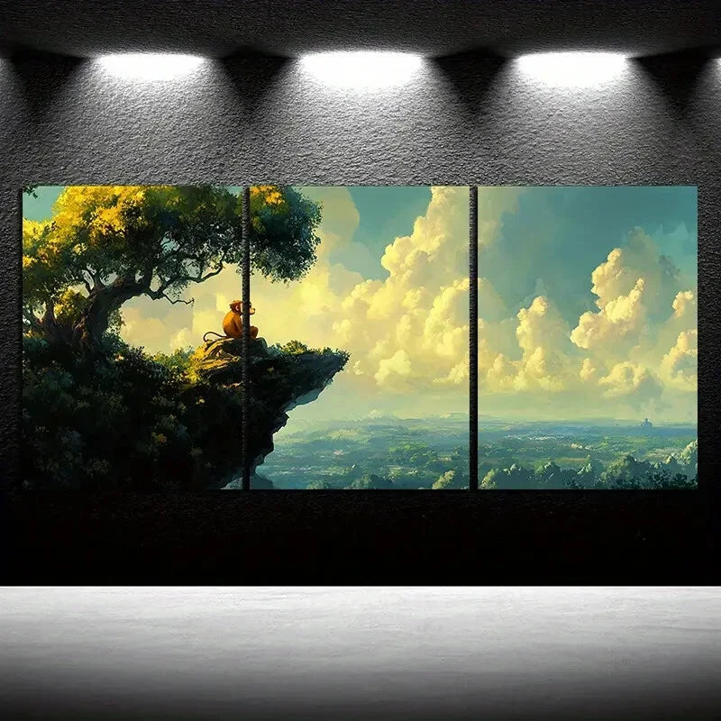 3pcs Looking at The Monkey in The Sky Metal Print Ready to Hang Art - Bella Home Decor