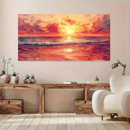 Vibrant Orange & Pink Sky Boat Wall Art Canvas Office Home Room Framed 120x60cm
