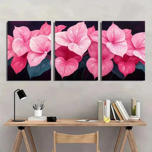 3pcs Tropical Pink Caladium Plants Wall Art Canvas Unframed - High Quality Print 100% Australian Made Wall Canvas