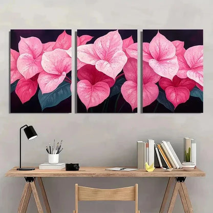 3pcs Tropical Pink Caladium Plants Wall Art Canvas Unframed - High Quality Print 100% Australian Made Wall Canvas