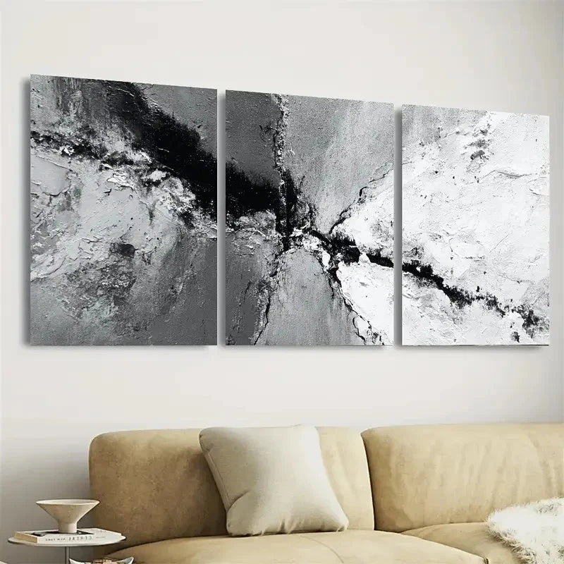3pcs Black And White Abstract Wall Art Set Canvas Framed 60x90cm - High Quality Print 100% Australian Made Wall Canvas Ready to Hang - Bella Home Decor